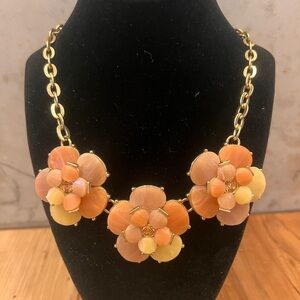 FABULOUS Vintage Floral Statement Necklace - Peach & Cream Rhinestone